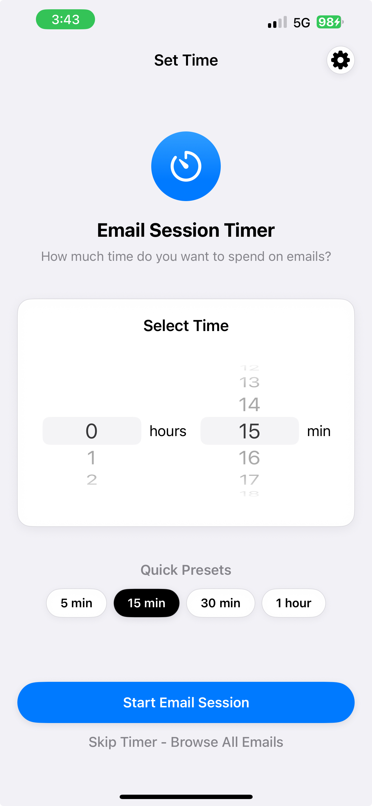 InvoxFlow App Preview - Email Session Timer